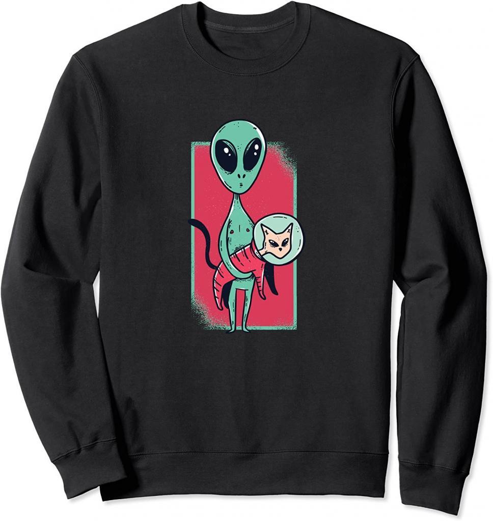 Alien mit Weltraumkatze für Katzenliebhaber Sweatshirt