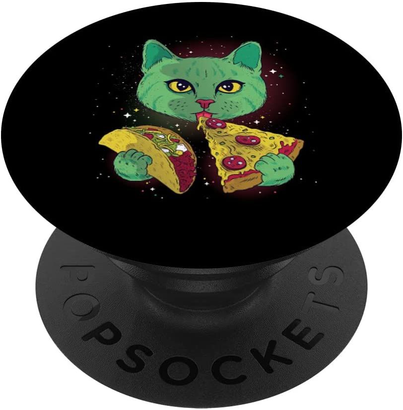 Coole Weltraum Katze mit Pizza PopSockets mit austauschbarem PopGrip