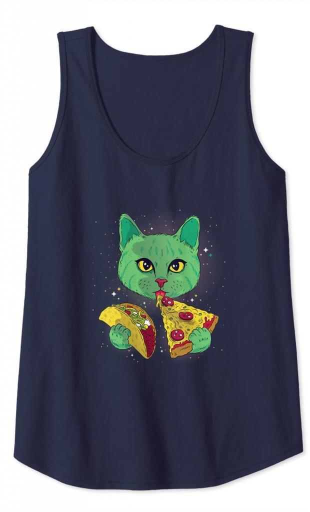 Coole Weltraum Katze mit Pizza für Katzenliebhaber Tank Top