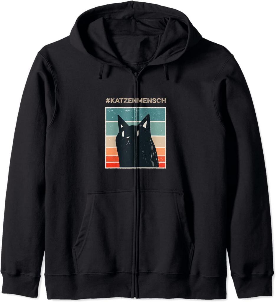 Cooles Katzenmensch Design mit schwarzer Katze zip hoodie