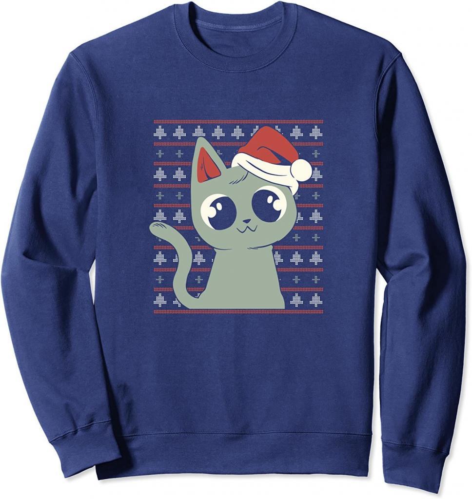 Hässliches Weihnachtspullover Design mit süßer Katze Sweatshirt