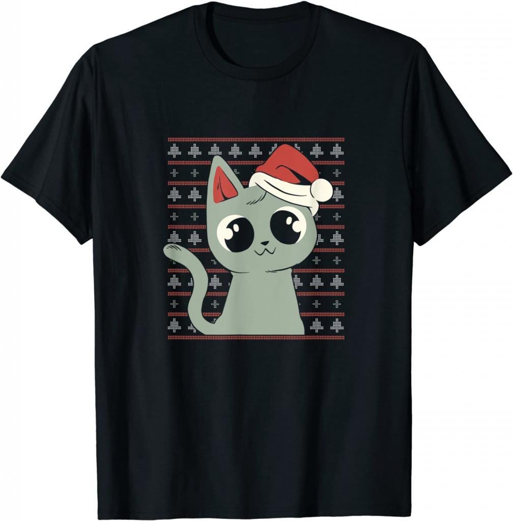 Hässliches Weihnachtspullover Design mit süßer Katze T-Shirt