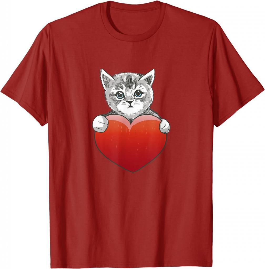 Niedliche Katze mit rotem Herz Katzen T-Shirt