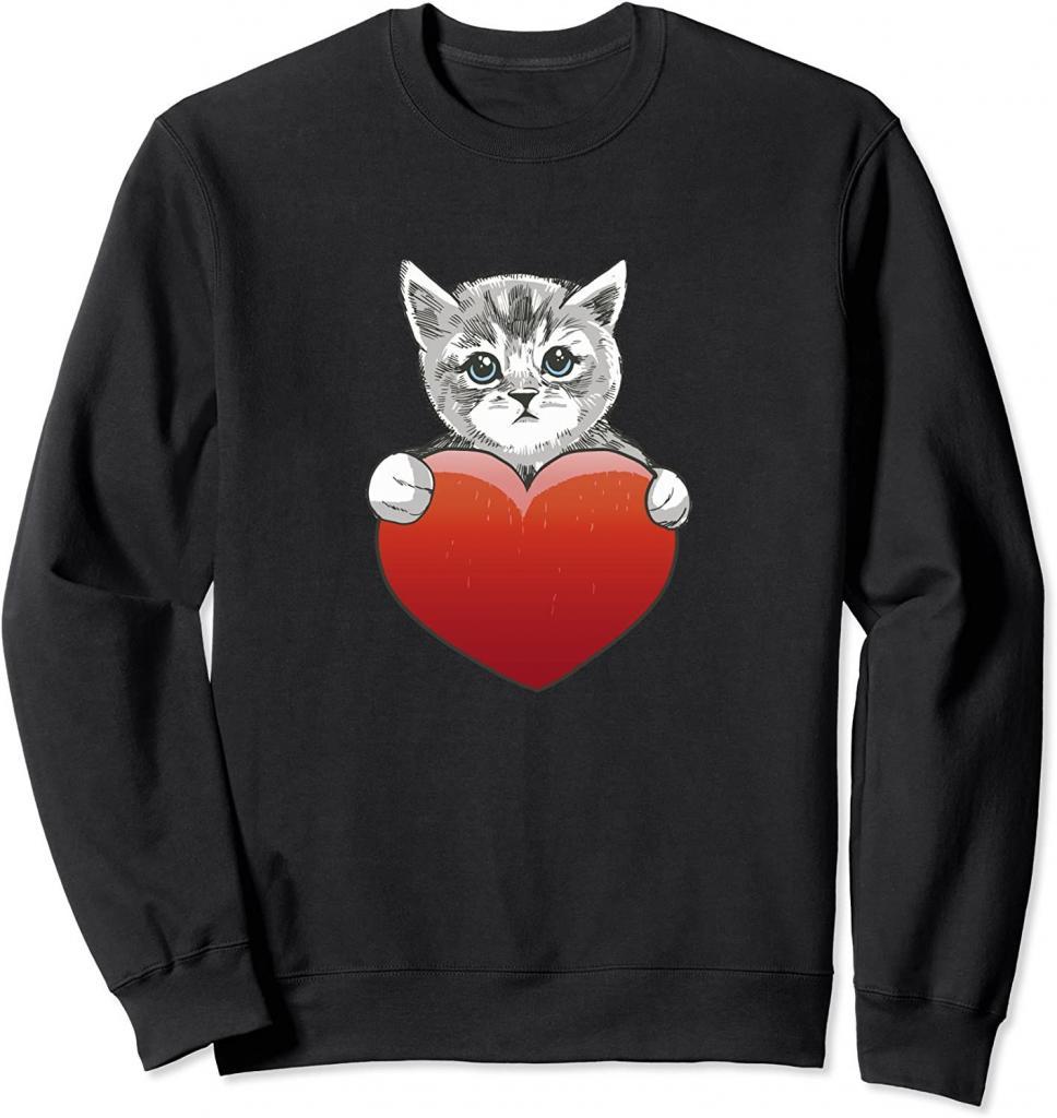 Niedliche Katze mit rotem Herz Sweater
