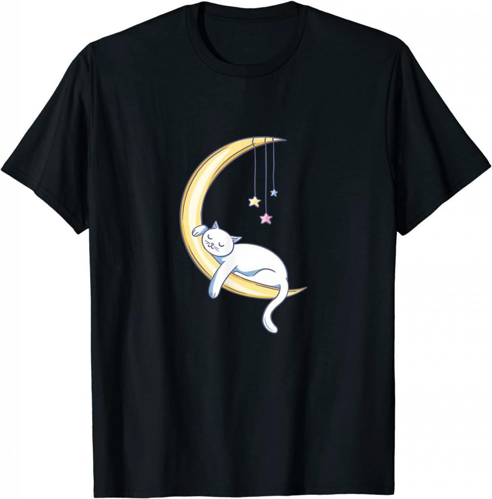 Schlafende Katze auf dem Mond für Cat Ladies T-Shirt